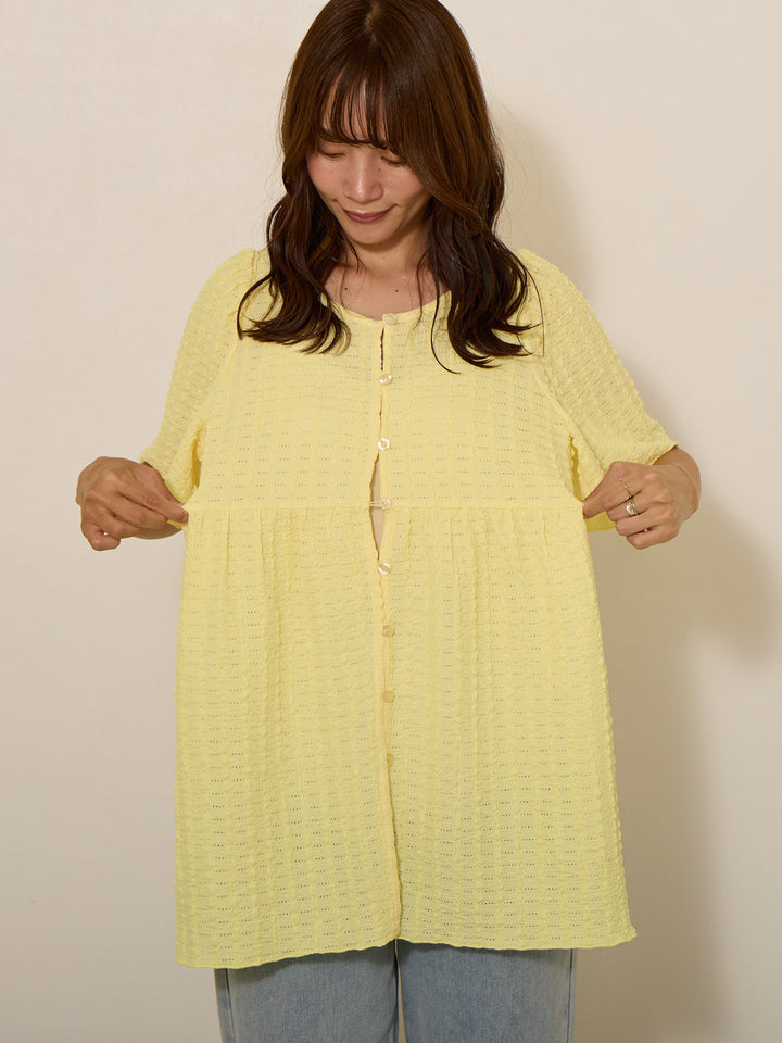 [孕妇/哺乳衣] 2种混搭蕾丝上衣 浅黄色