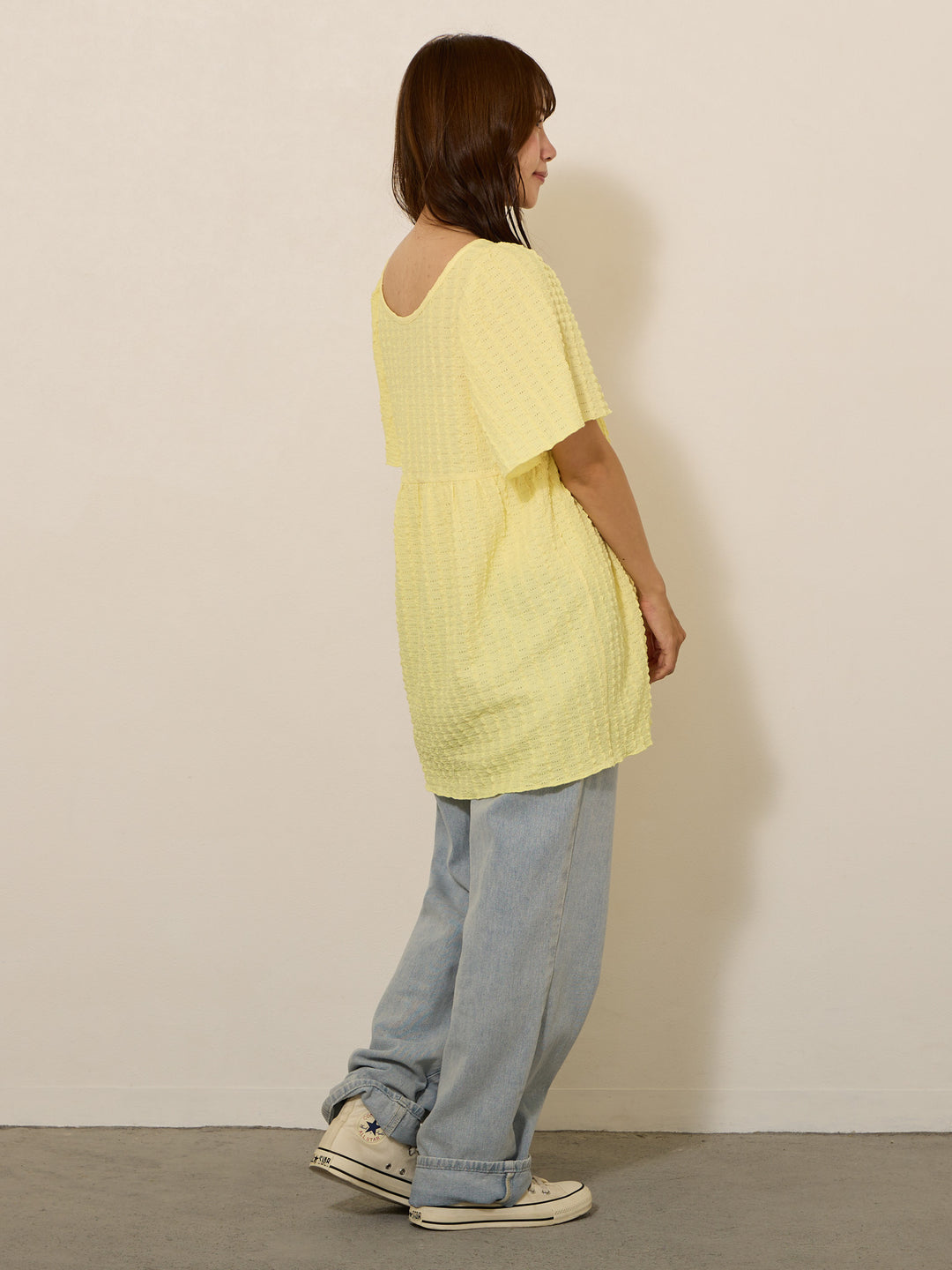 [孕妇/哺乳衣] 2种混搭蕾丝上衣 浅黄色