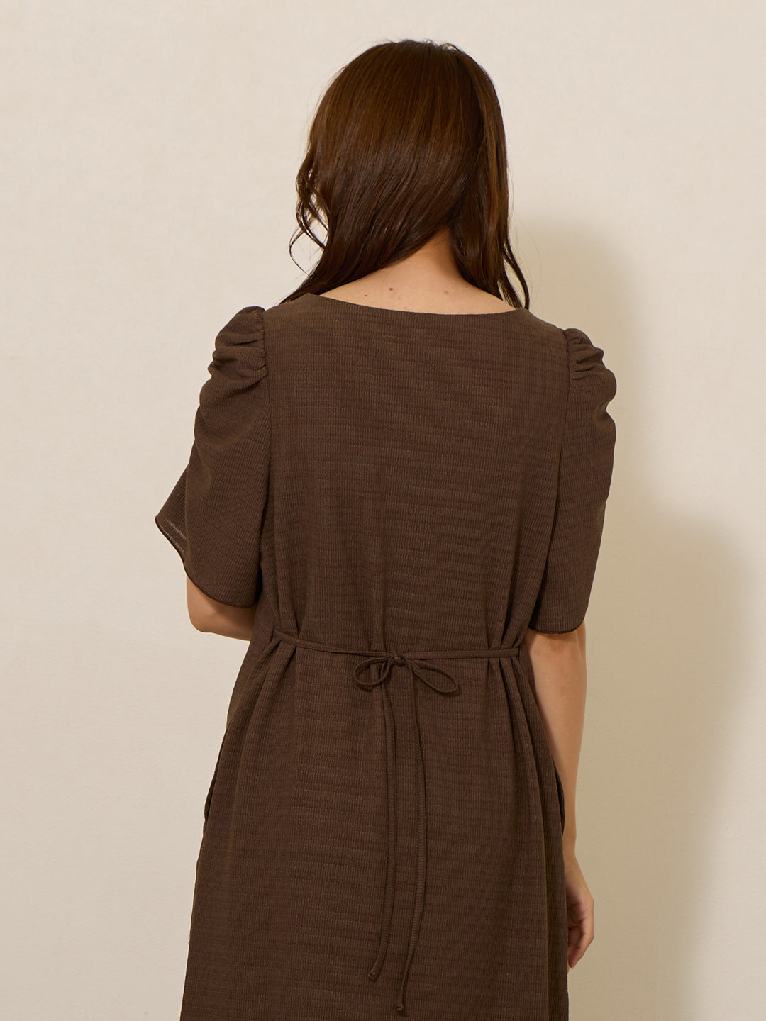 [Maternity/Nursing Clothes] Power Shoulder I-line Dress Brown 