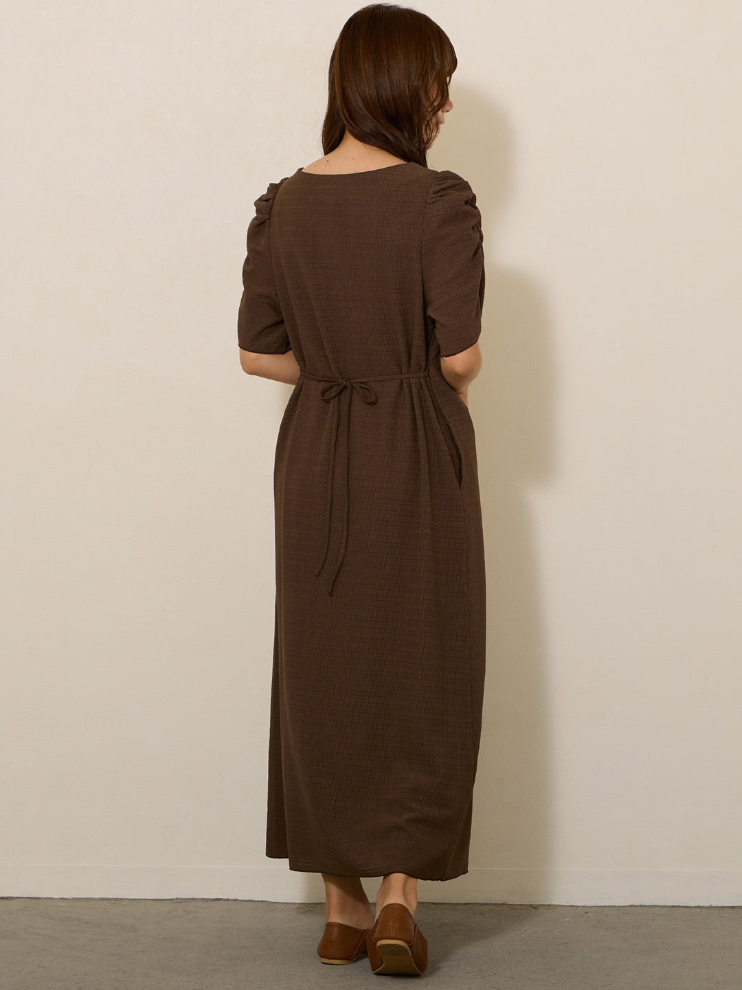 [孕妇/哺乳衣] Power Shoulder I-line Dress 棕色