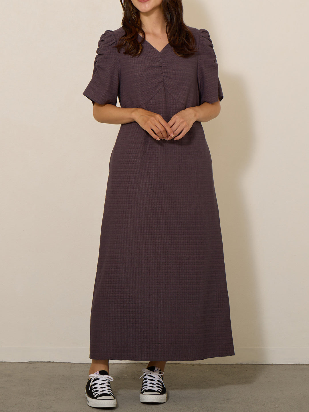 [Maternity/Nursing Clothes] Power Shoulder I-line Dress Navy 