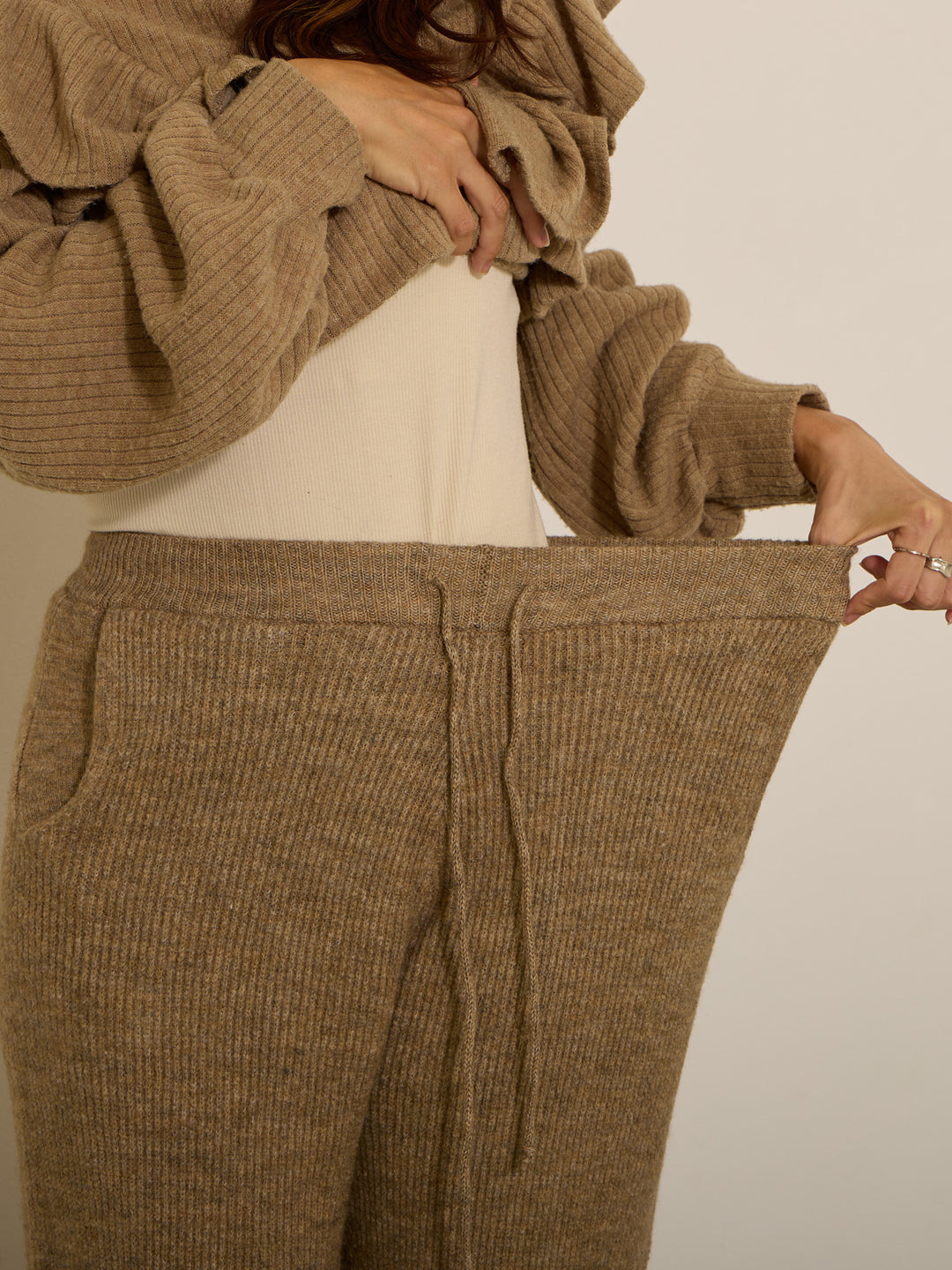 [孕妇/产后] 丰满罗纹针织裤 米色