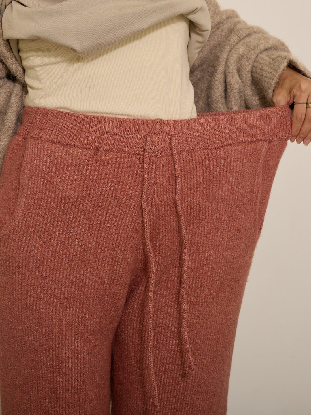 [孕妇/产后] 丰满罗纹针织裤 粉色