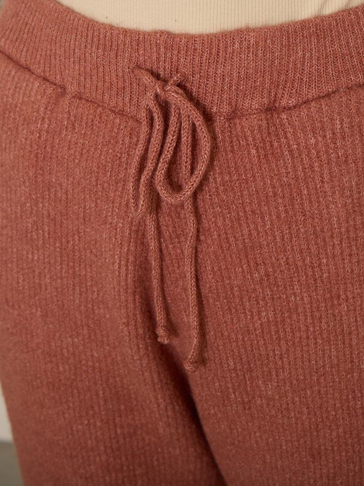 蓬松罗纹针织裤 粉色