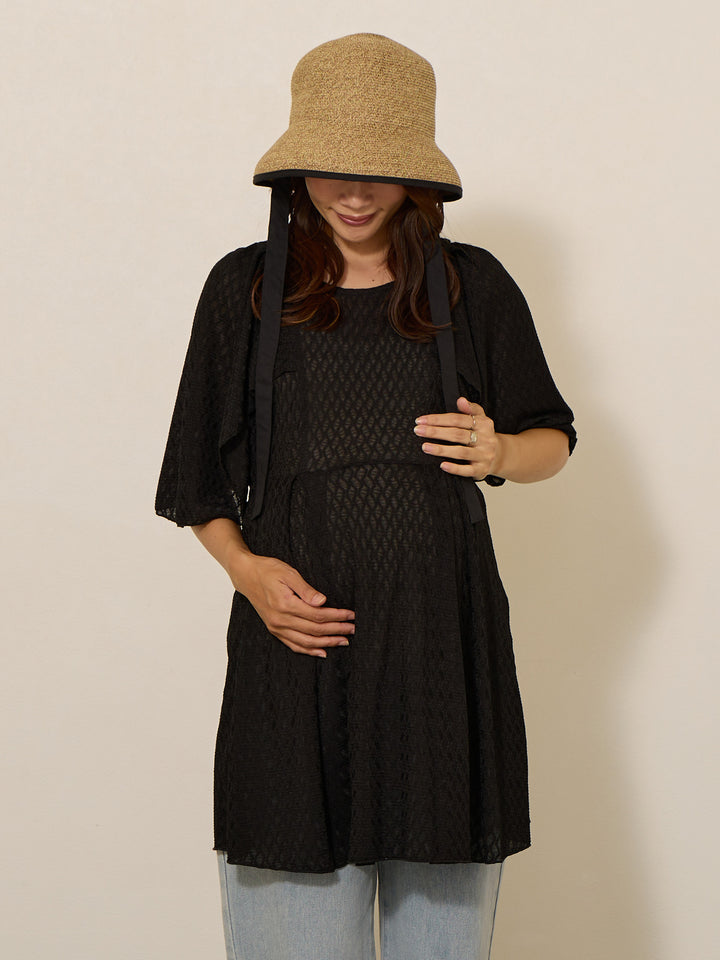 [Maternity/Nursing Clothes] Cape Sleeve Cut Lace Blouse Black 