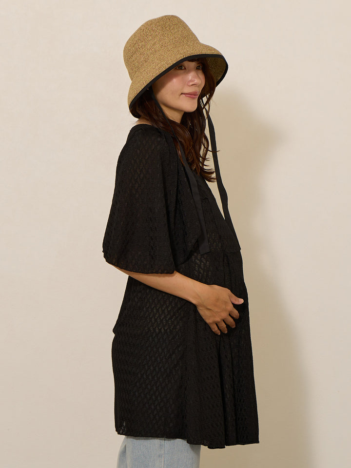 [孕妇/哺乳衣] 斗篷袖剪裁蕾丝衬衫黑色