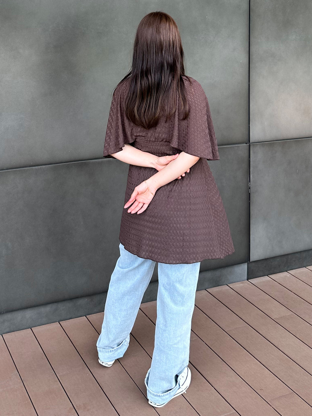 [Maternity/Nursing Clothes] Cape Sleeve Cut Lace Blouse Brown 