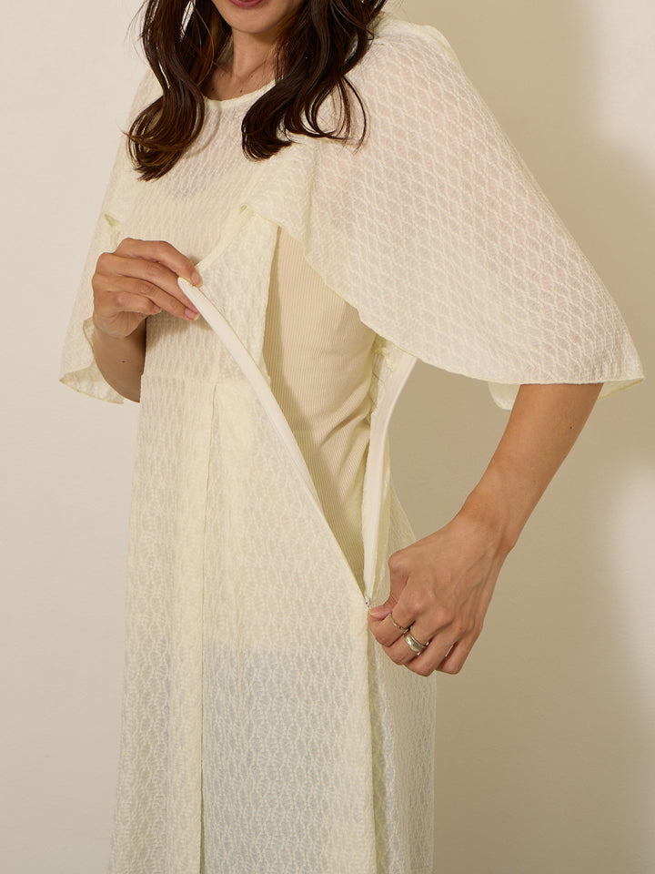 [Maternity/Nursing Clothes] Cape Sleeve Cut Lace Blouse Ivory 