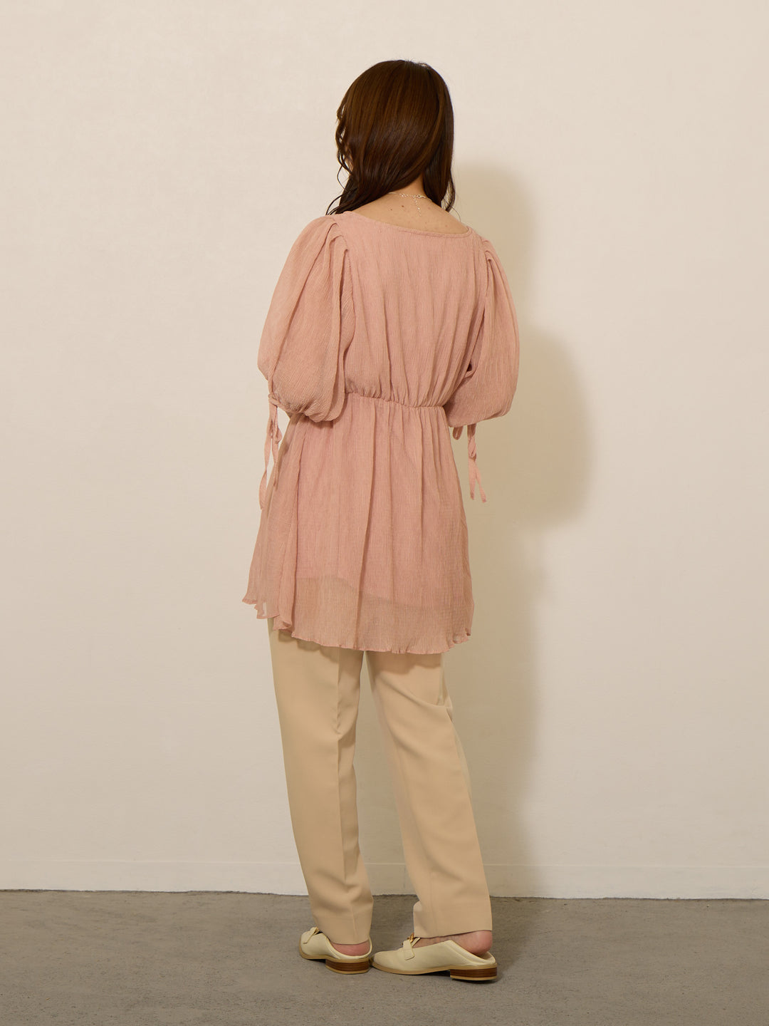 [孕妇/哺乳衣] Cache-coeur 袖蝴蝶结衬衫 粉色