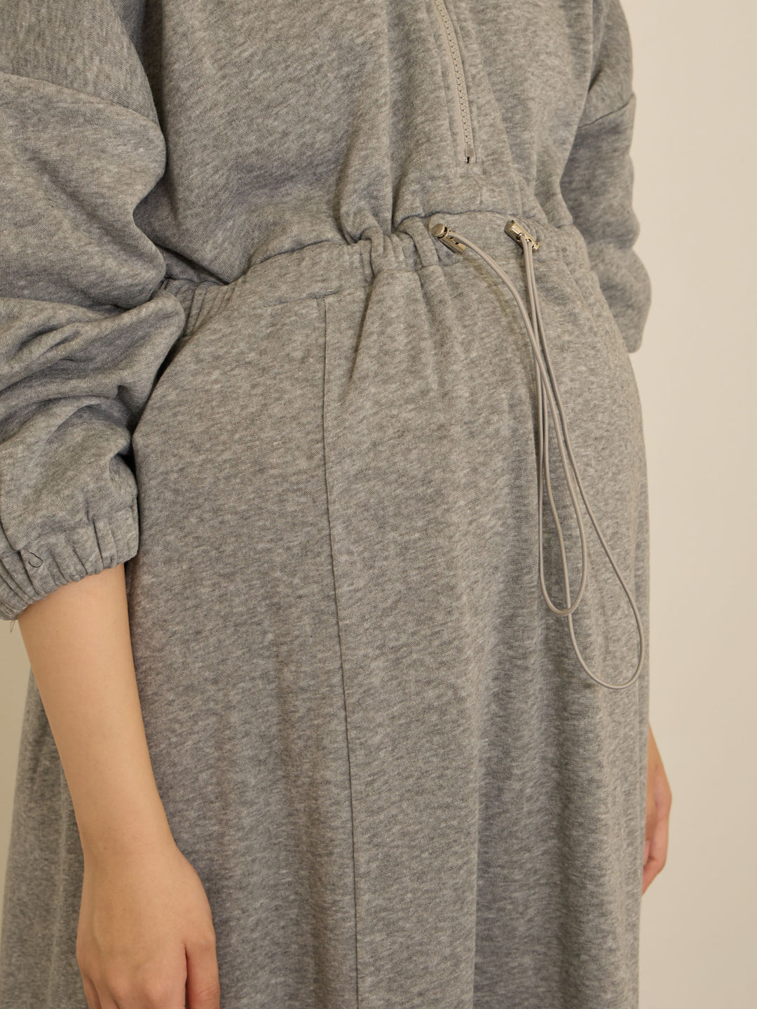 [孕妇/哺乳服] 轻质抓绒衬里派克大衣连衣裙 灰色