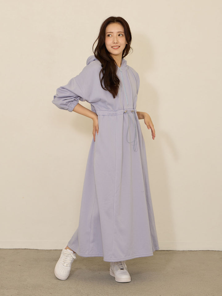 [Maternity/Nursing Clothes] Lightweight fleece-lined parka dress Blue