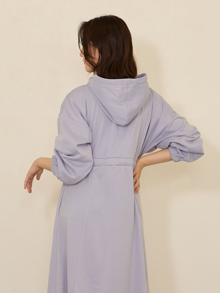 [孕妇/哺乳服] 轻质抓绒衬里派克大衣连衣裙 蓝色