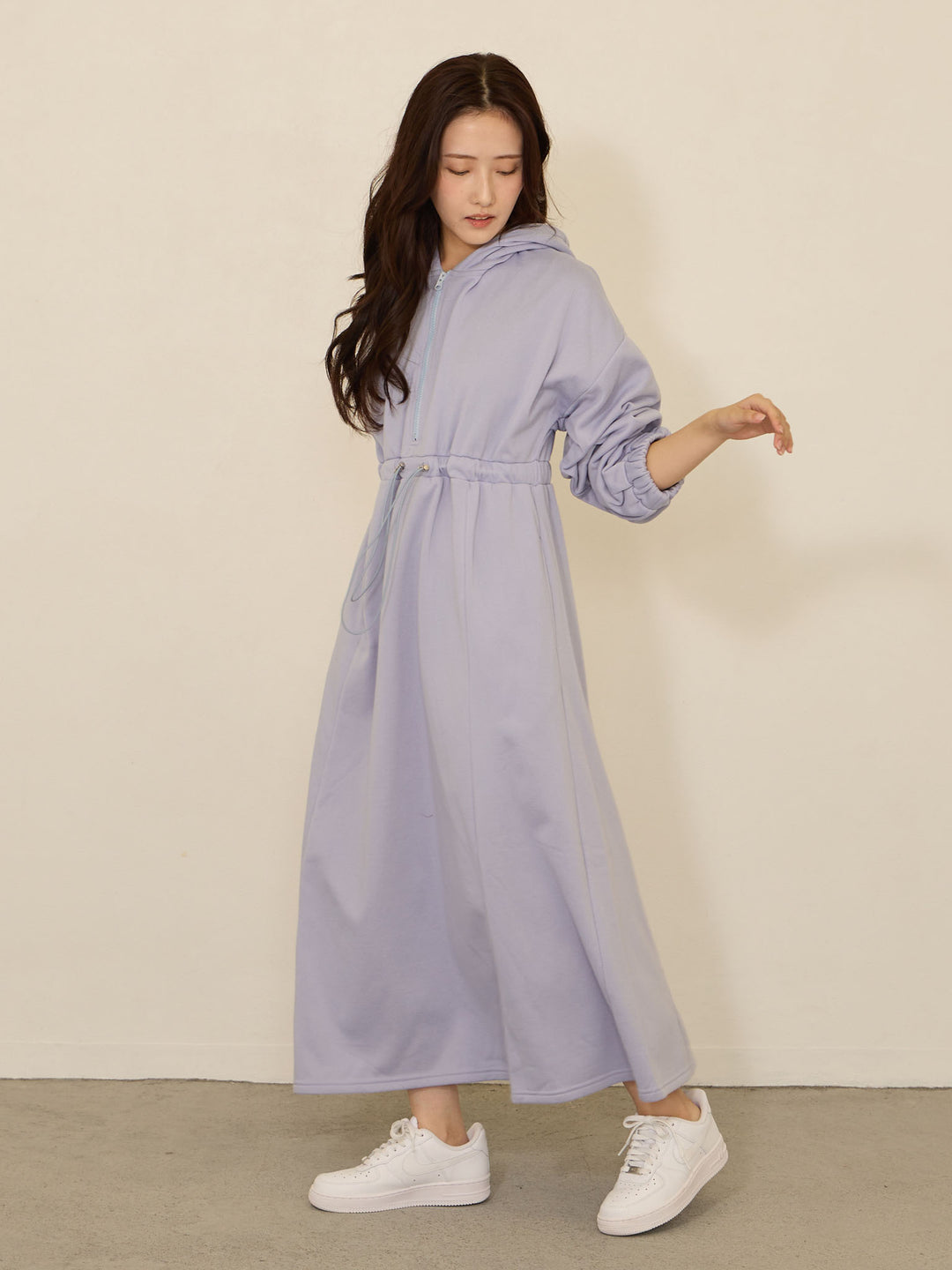 [Maternity/Nursing Clothes] Lightweight fleece-lined parka dress Blue