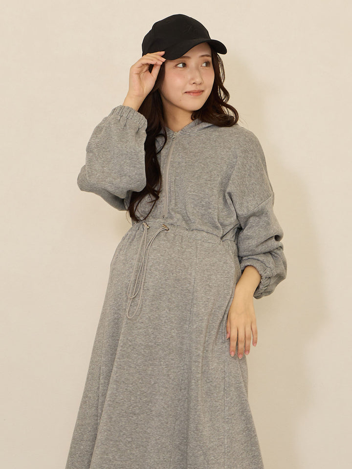 [Maternity/Nursing Clothes] Lightweight fleece-lined parka dress Gray