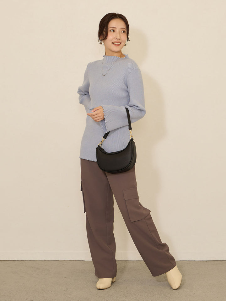 [Maternity/Nursing Clothes] Soft rib knit tops Blue