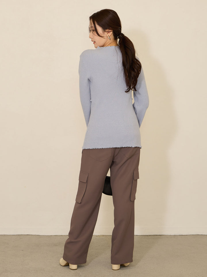[Maternity/Nursing Clothes] Soft rib knit tops Blue