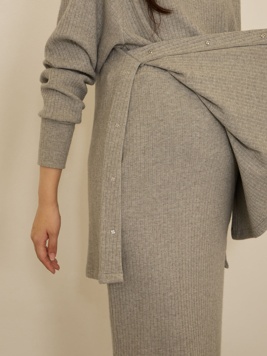 [孕妇/哺乳衣] 简约罗纹针织一体式哺乳披风上衣 灰色