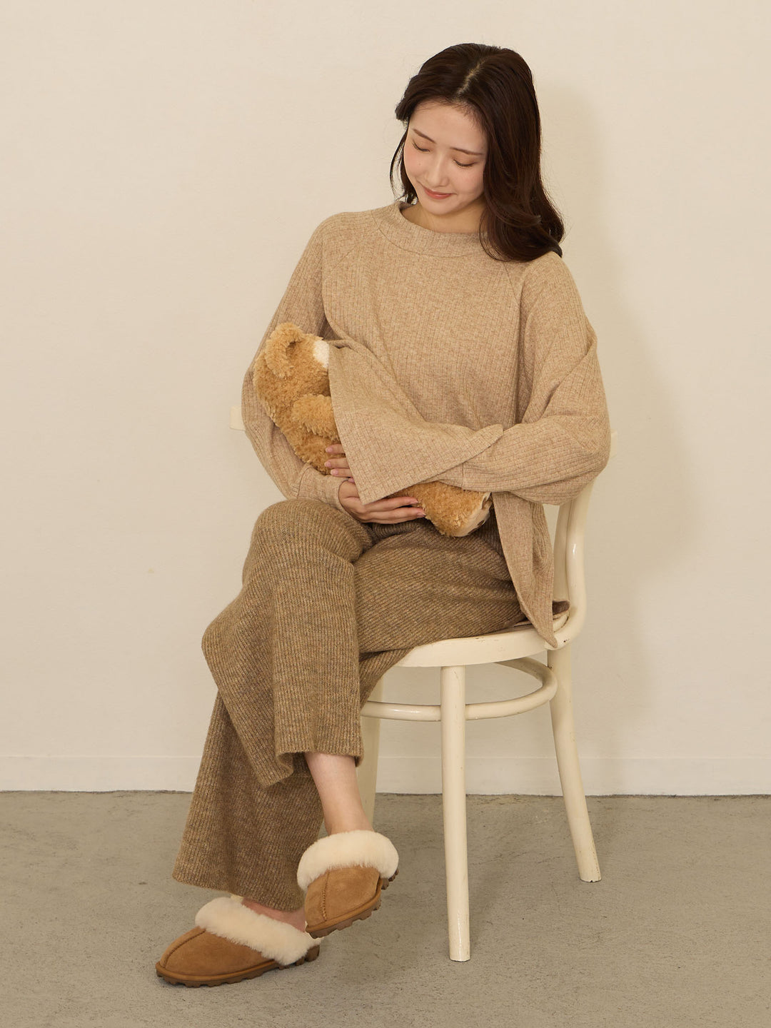 [孕妇/哺乳衣] 简约罗纹针织一体式哺乳披风上衣 米色