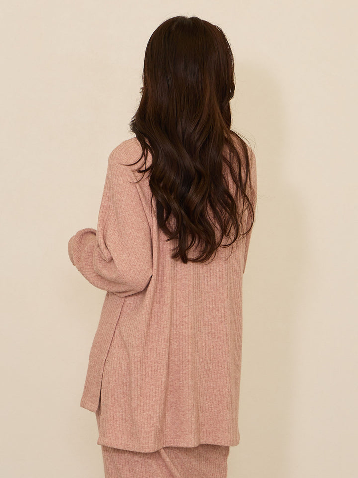 [Maternity/Nursing Clothes] Simple rib knit top with integrated nursing cape Pink