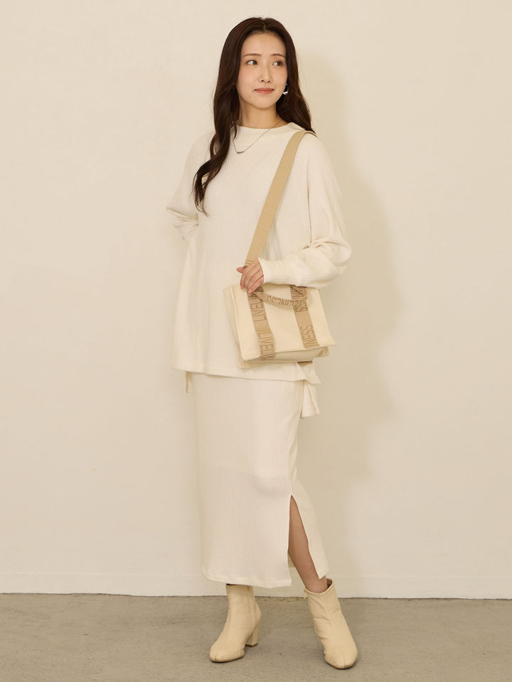 [Maternity/Nursing Clothes] Simple rib knit top with integrated nursing cape Off White