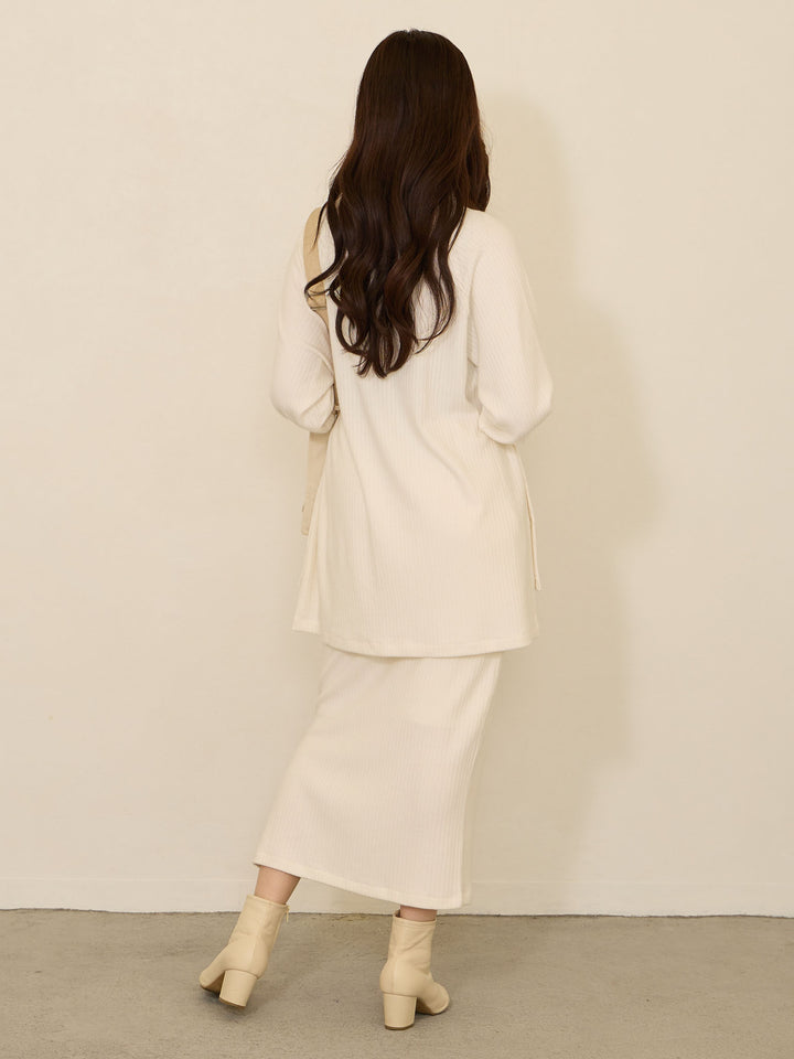 [Maternity/Nursing Clothes] Simple rib knit top with integrated nursing cape Off White