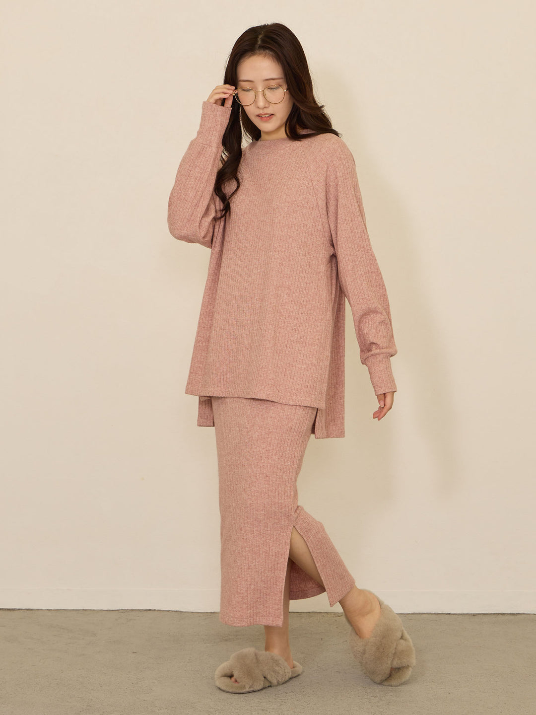 [Maternity/Nursing Clothes] Simple rib knit tight skirt Pink