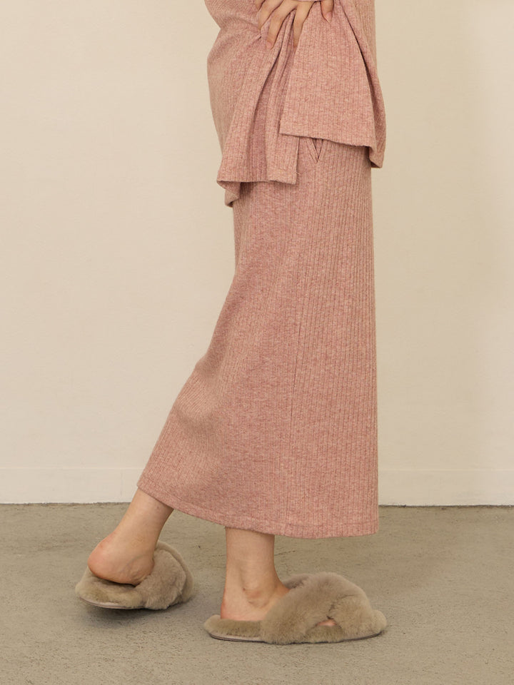 [Maternity/Nursing Clothes] Simple rib knit tight skirt Pink