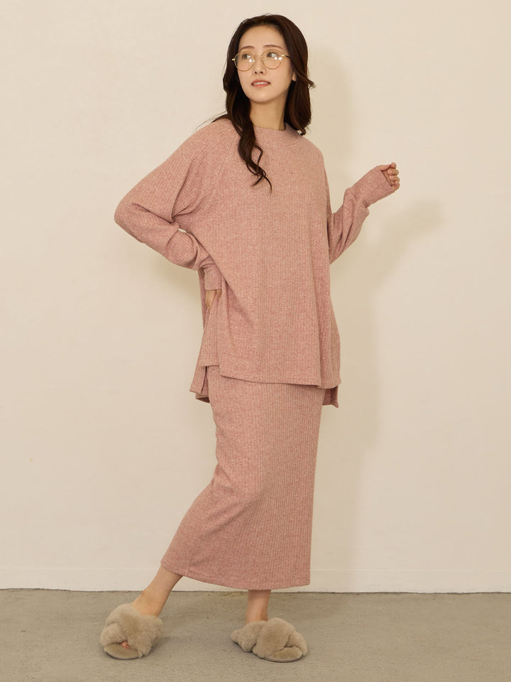 【マタニティ・授乳服】シンプルリブニットタイトスカート Pink