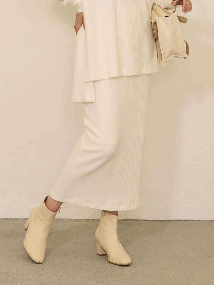 【マタニティ・授乳服】シンプルリブニットタイトスカート Off White