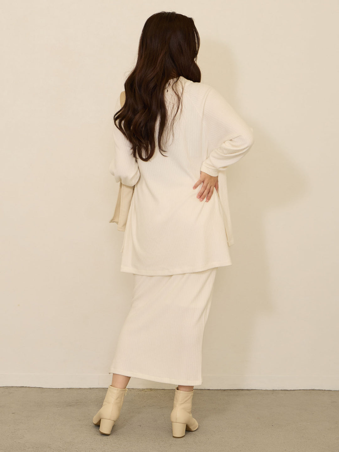 [Maternity/Nursing Clothes] Simple rib knit tight skirt Off White