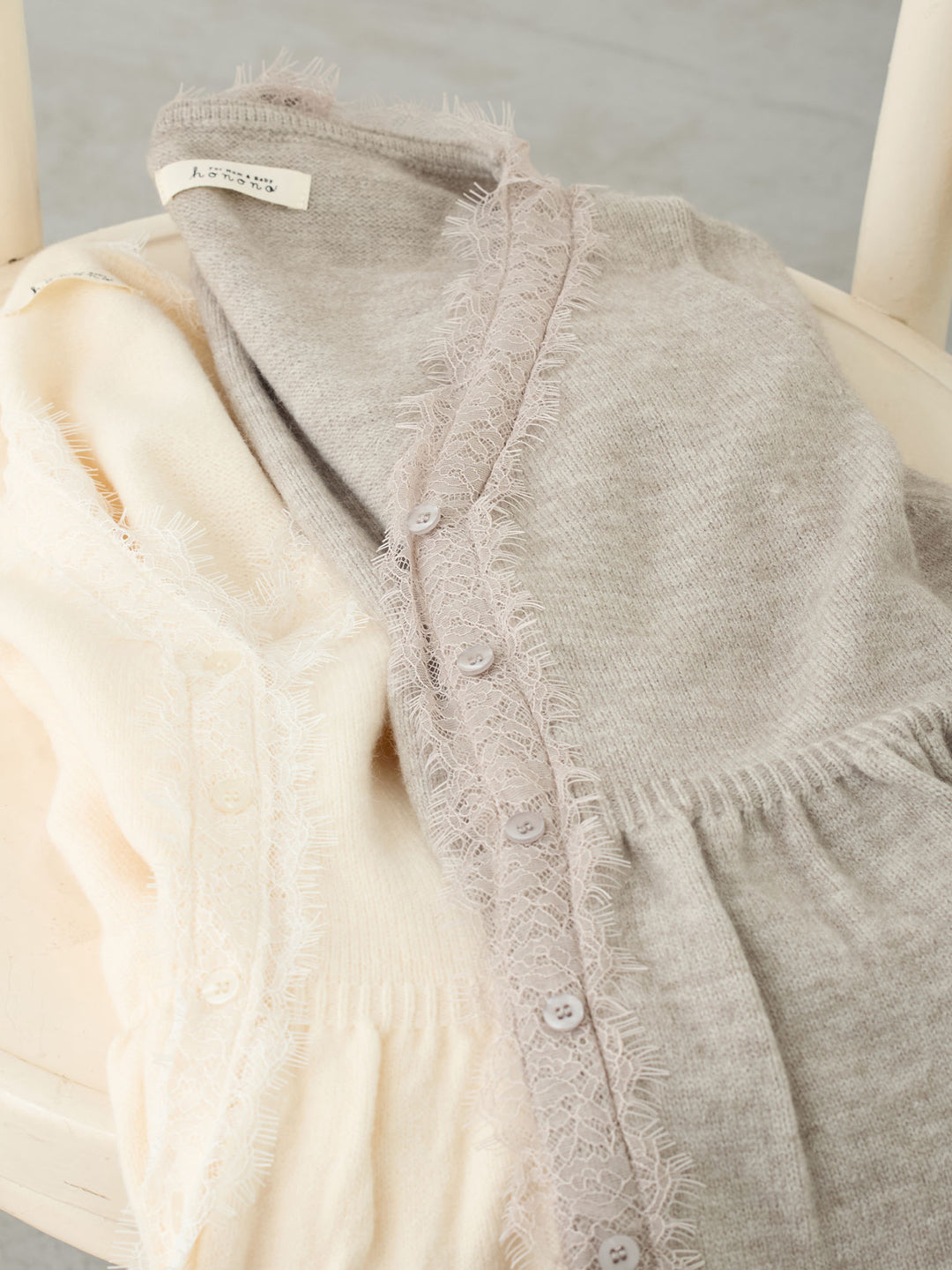 レース付きニット Ivory