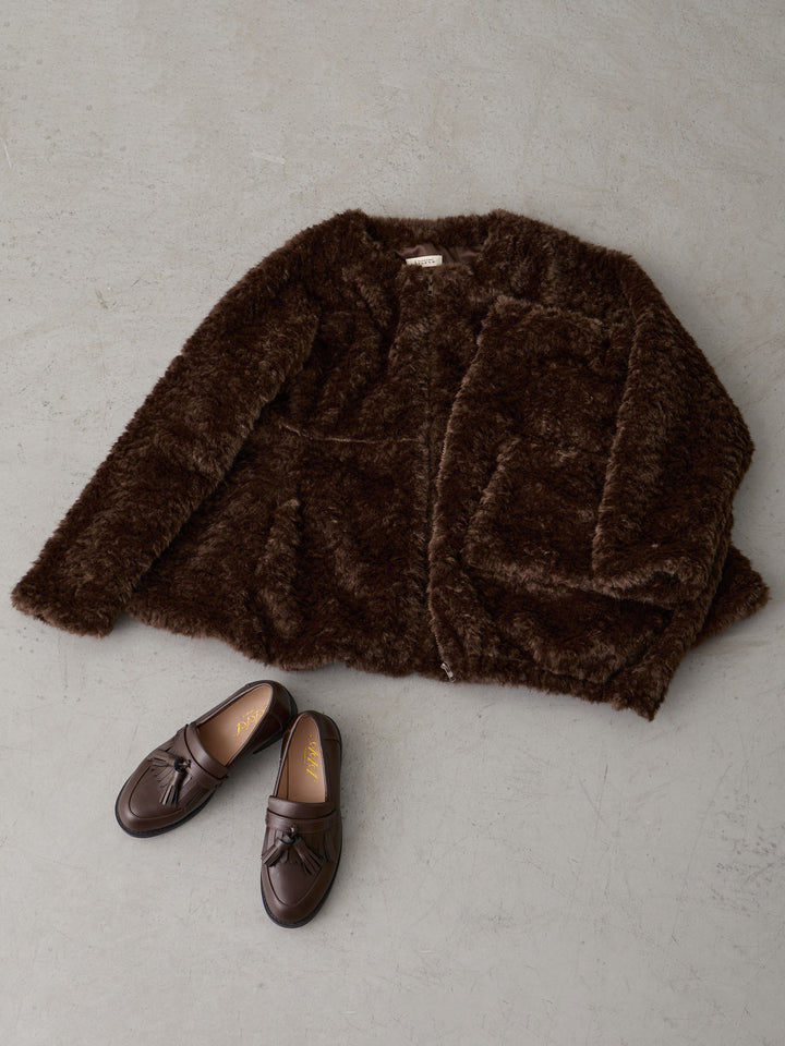 ダッカー付きフラッフィーアウター Brown