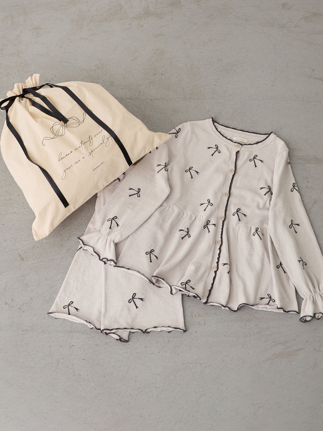 リボンふわパジャマセット Light gray