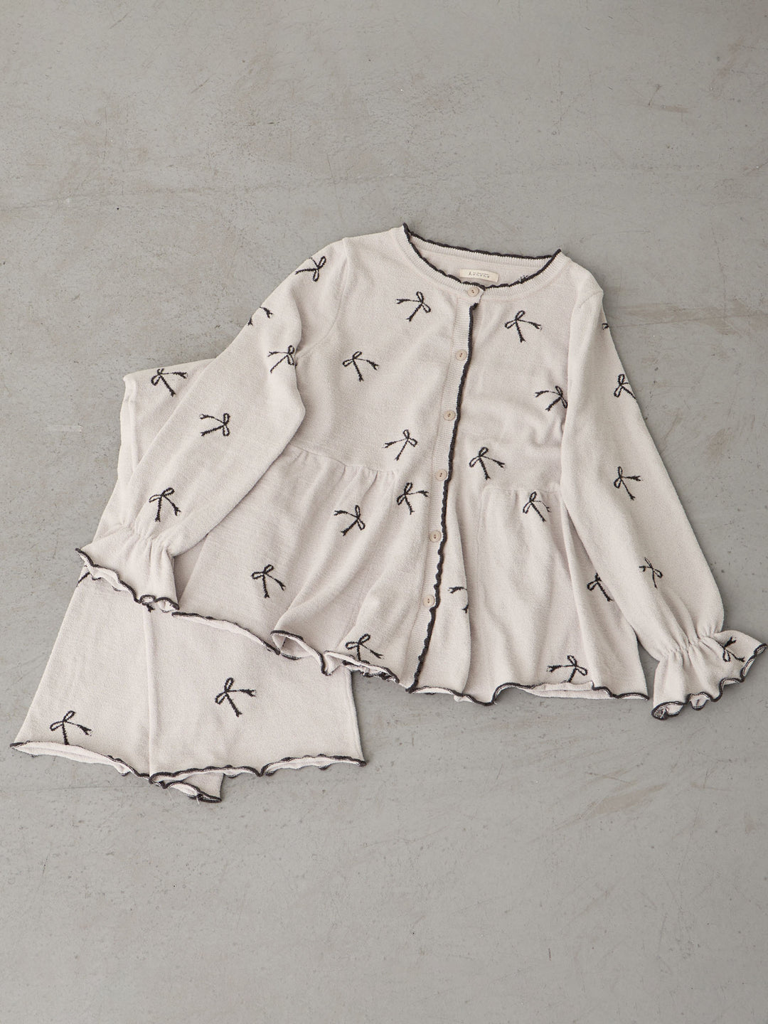 リボンふわパジャマセット Light gray