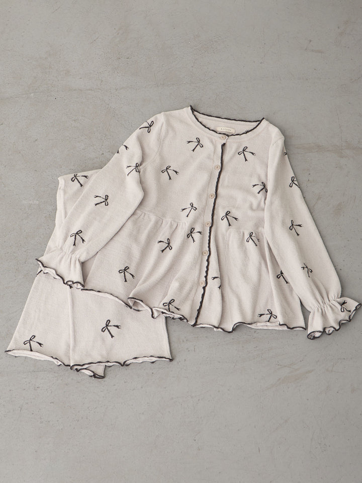 リボンふわパジャマセット Light gray