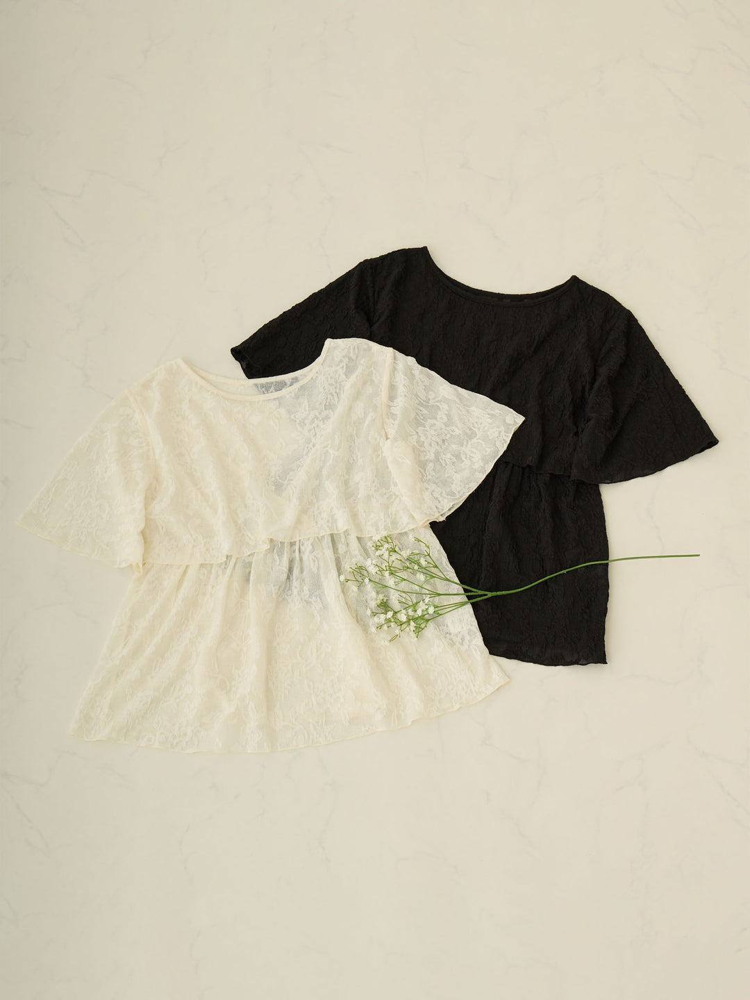 フラワージャガード半袖トップス Ivory