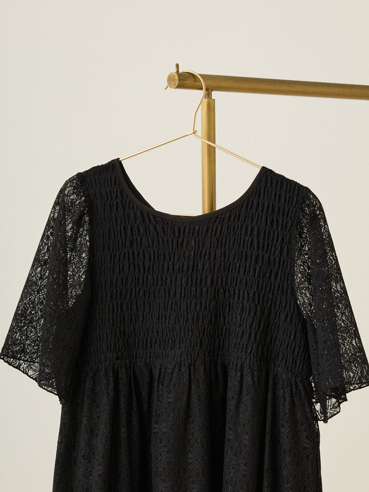 2wayシャーリングレースワンピース Black