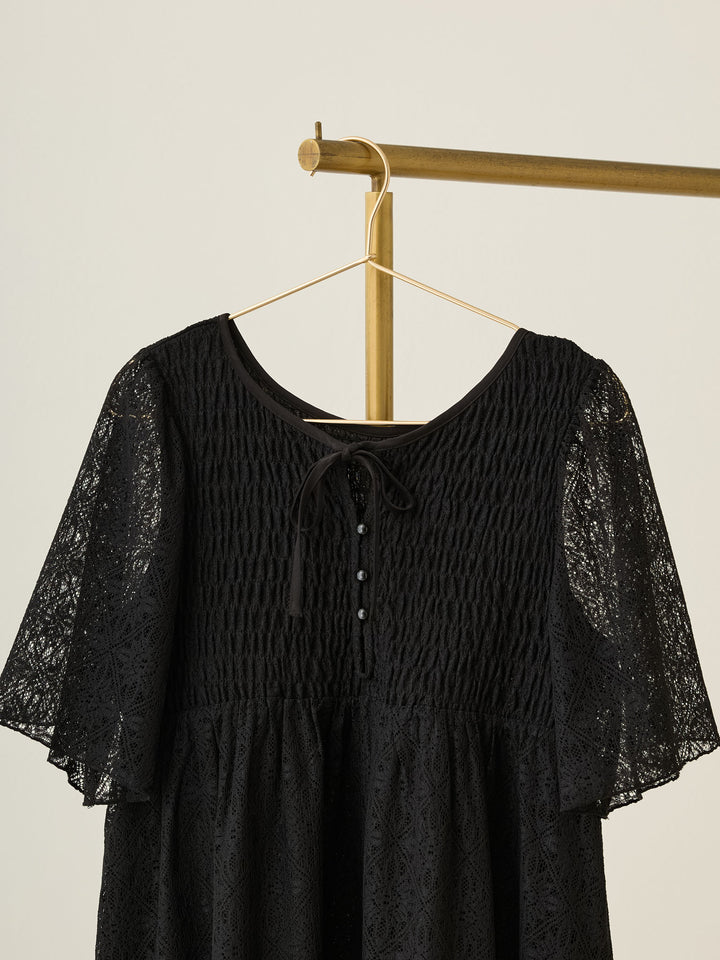 2wayシャーリングレースワンピース Black