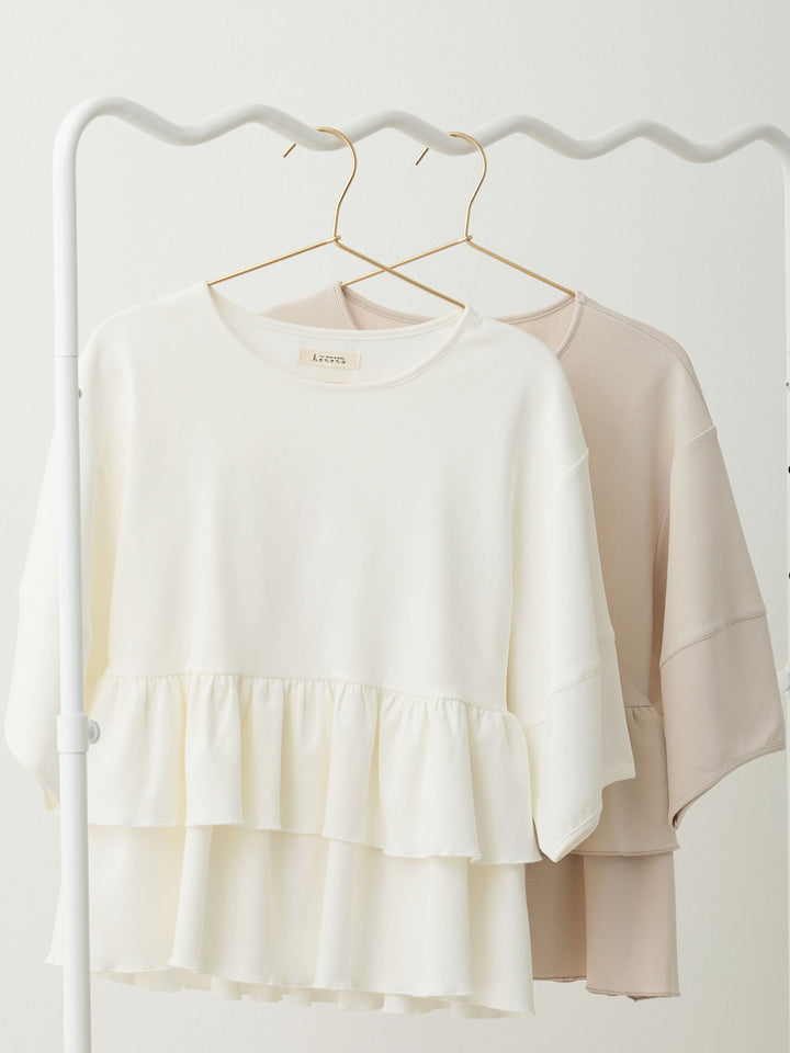 Peplum Ruffle Nursing T-shirt - White