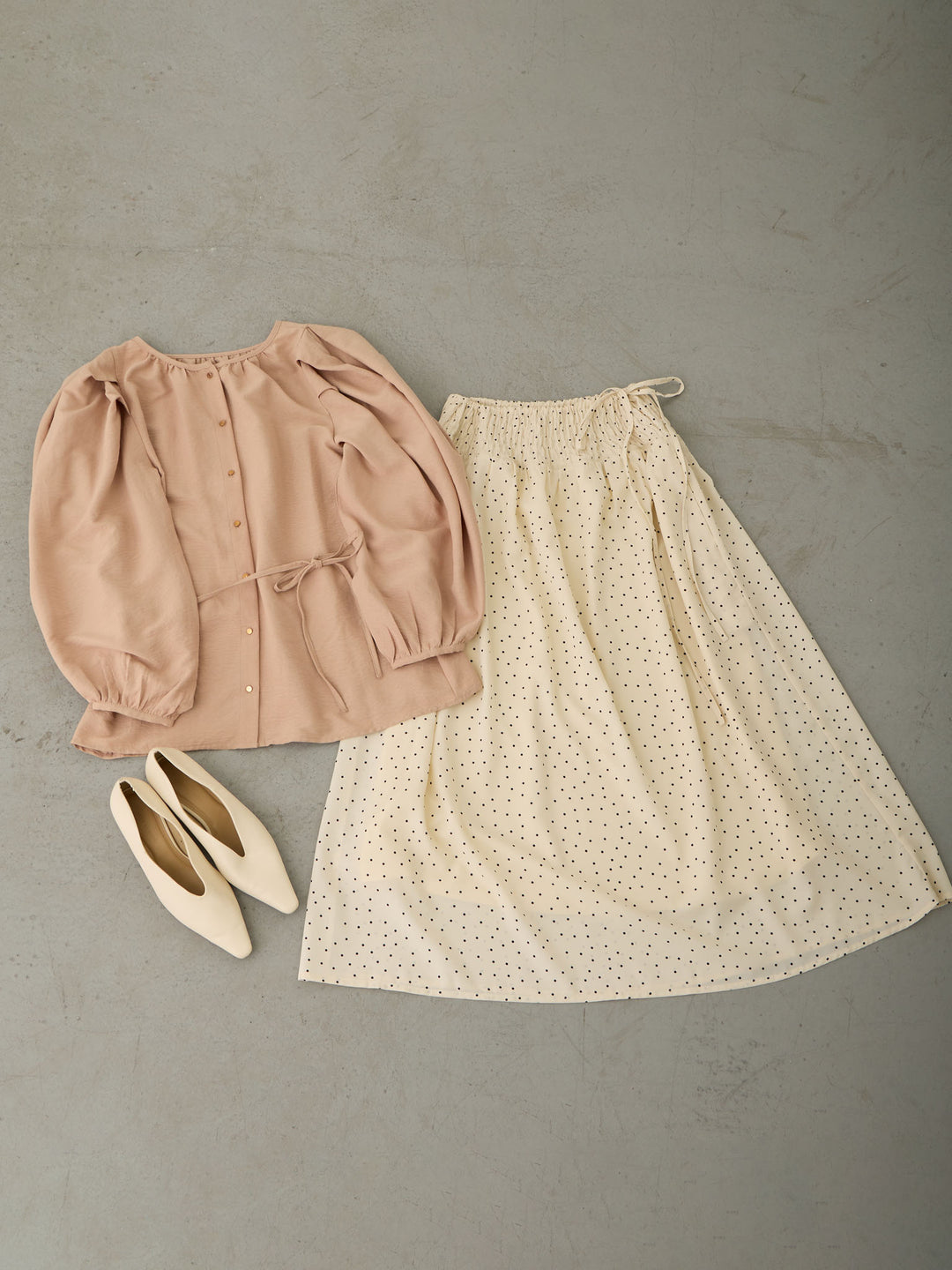 タックスリーブギャザーブラウス Pink beige