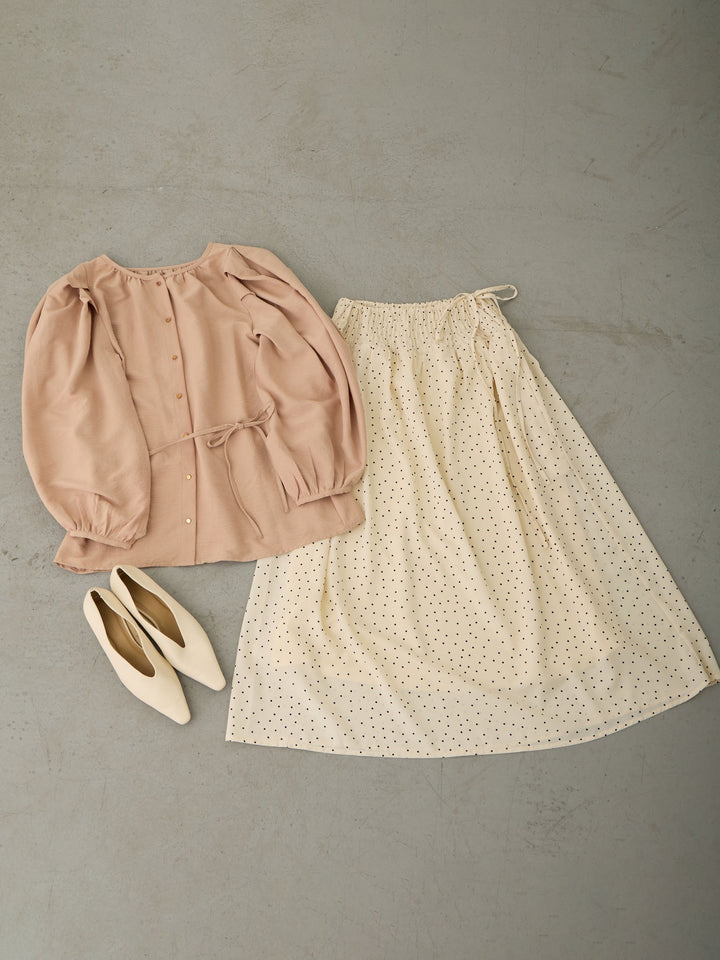 タックスリーブギャザーブラウス Pink beige