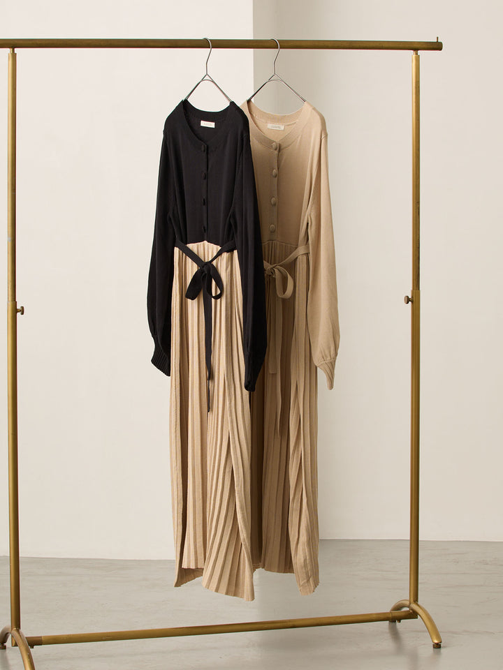 ニットプリーツワンピース Beige