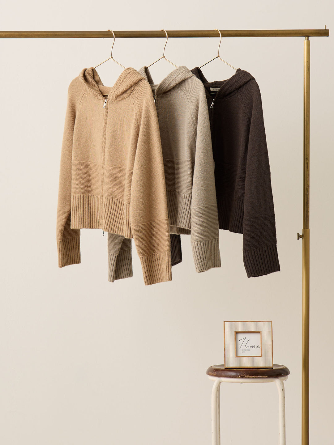 双拉链针织开衫 米色