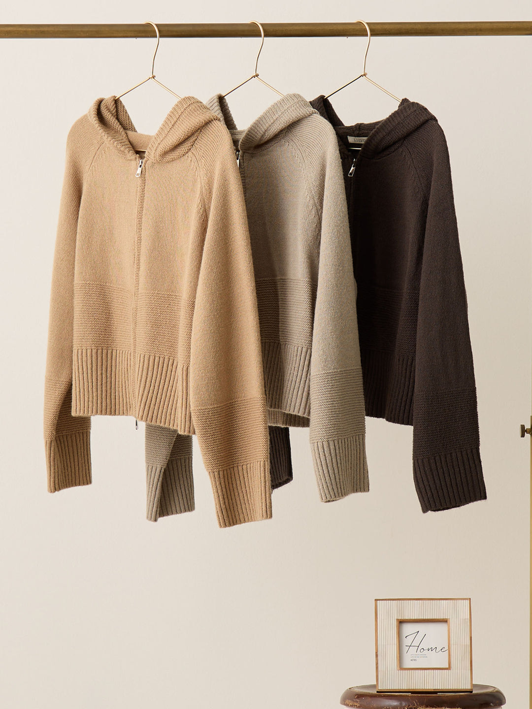 双拉链针织开衫灰色