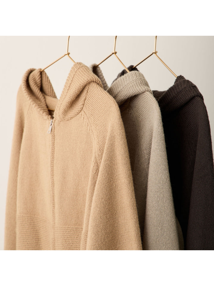 双拉链针织开衫 米色