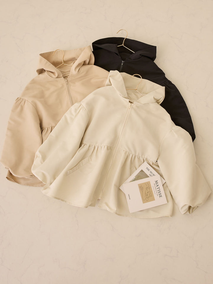 フード付きペプラムライトアウター Ivory