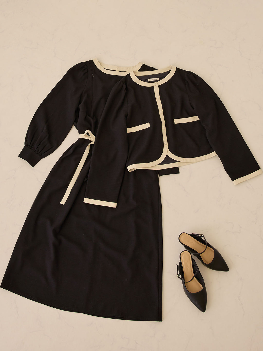 セレモニー対応・配色ワンピース Black