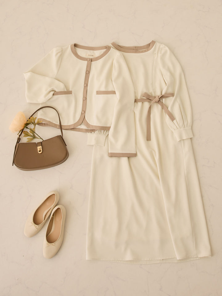 セレモニー対応・配色ワンピース Ivory