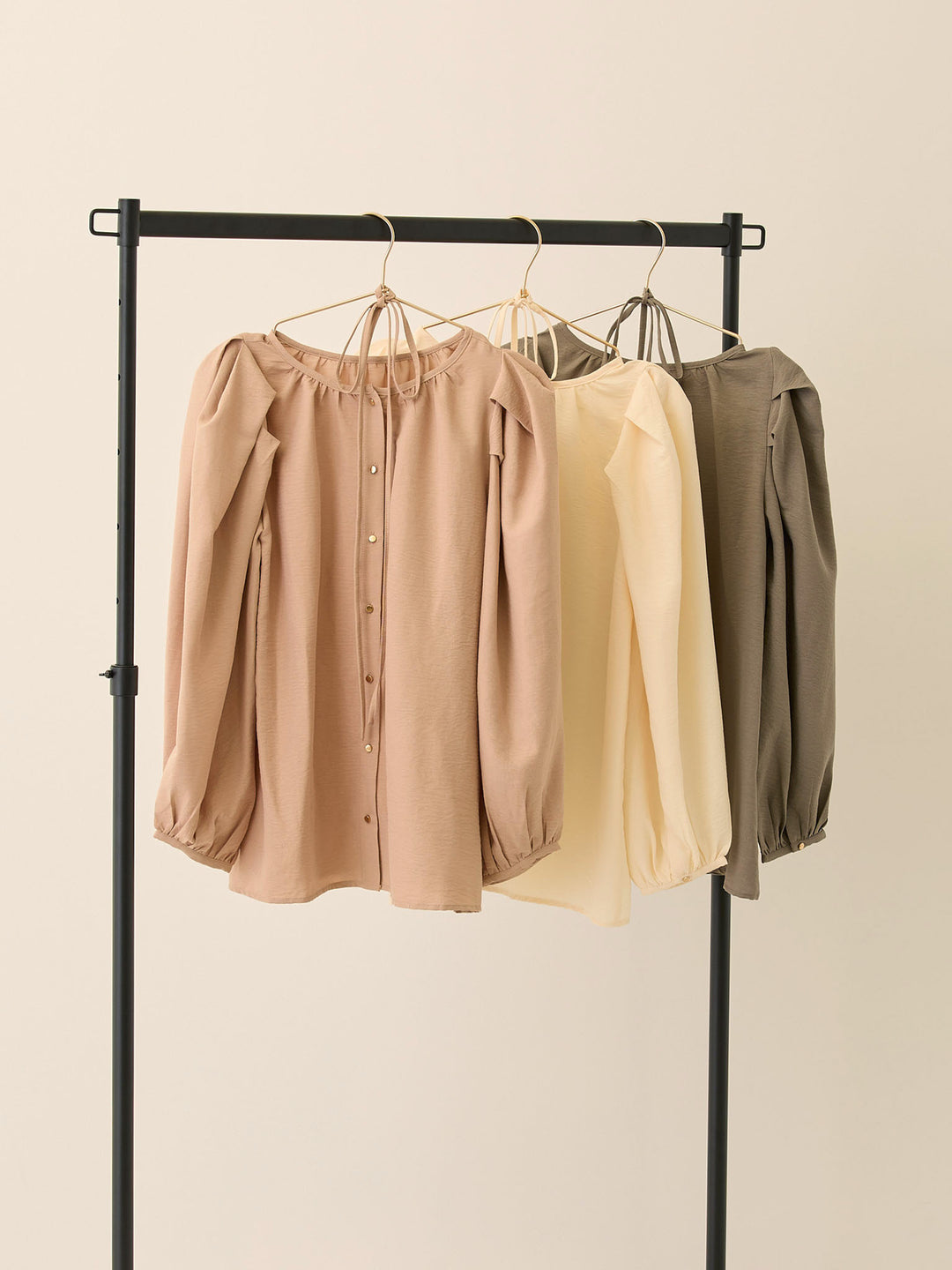 タックスリーブギャザーブラウス Pink beige