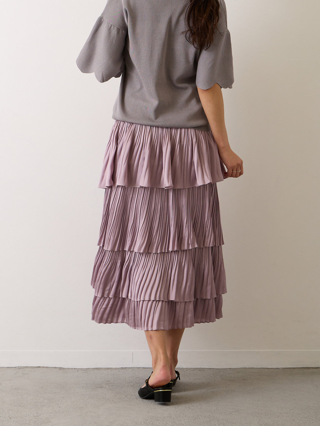 【マタニティ服】光沢とボリューム感が可愛すぎるシャイニープリーツスカート Purple